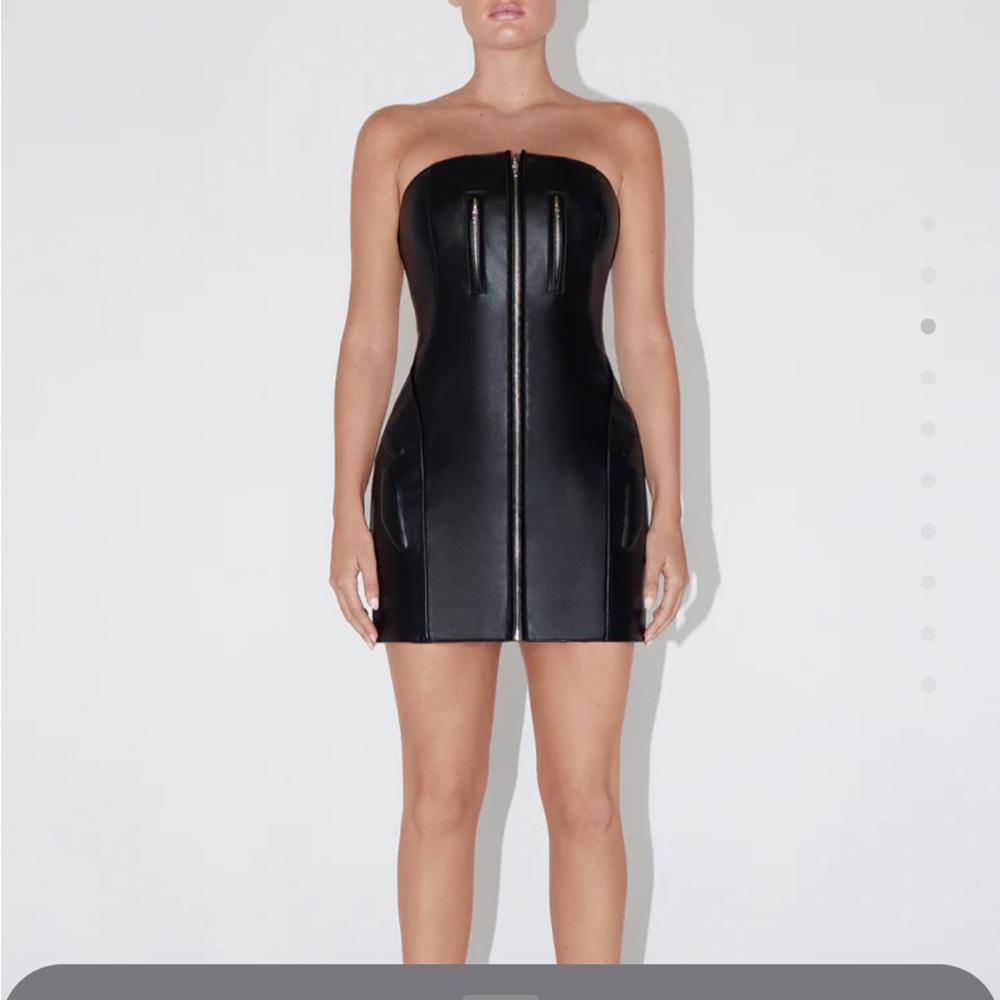 KHY FAUX LEATHER STRAPLESS MINI DRESS